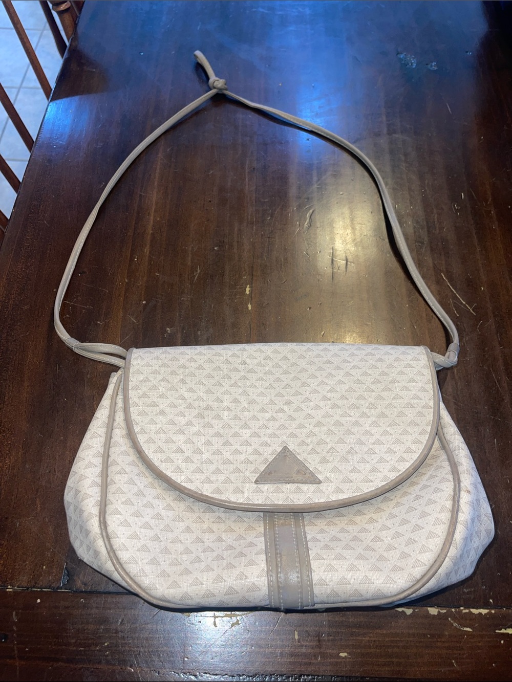 Vintage 1984 Light Beige and Tan Crossbody Shoulder Bag